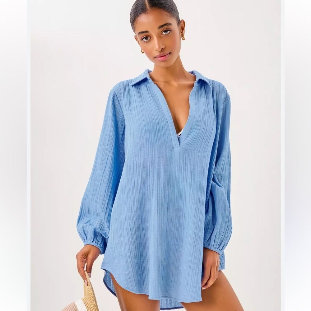 Lilly Pulizter Kique Long Sleeve Cover-Up - LIke Seersucker Light Blue Size XXS